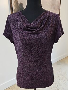 RL Richard New YorkLace-Textured Short Sleeve Blouse - Plum Size S